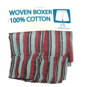 Mens Size  XL 40 42 Boxer Shorts Woven 100% Cotton Red Blue Black Stripes NEW